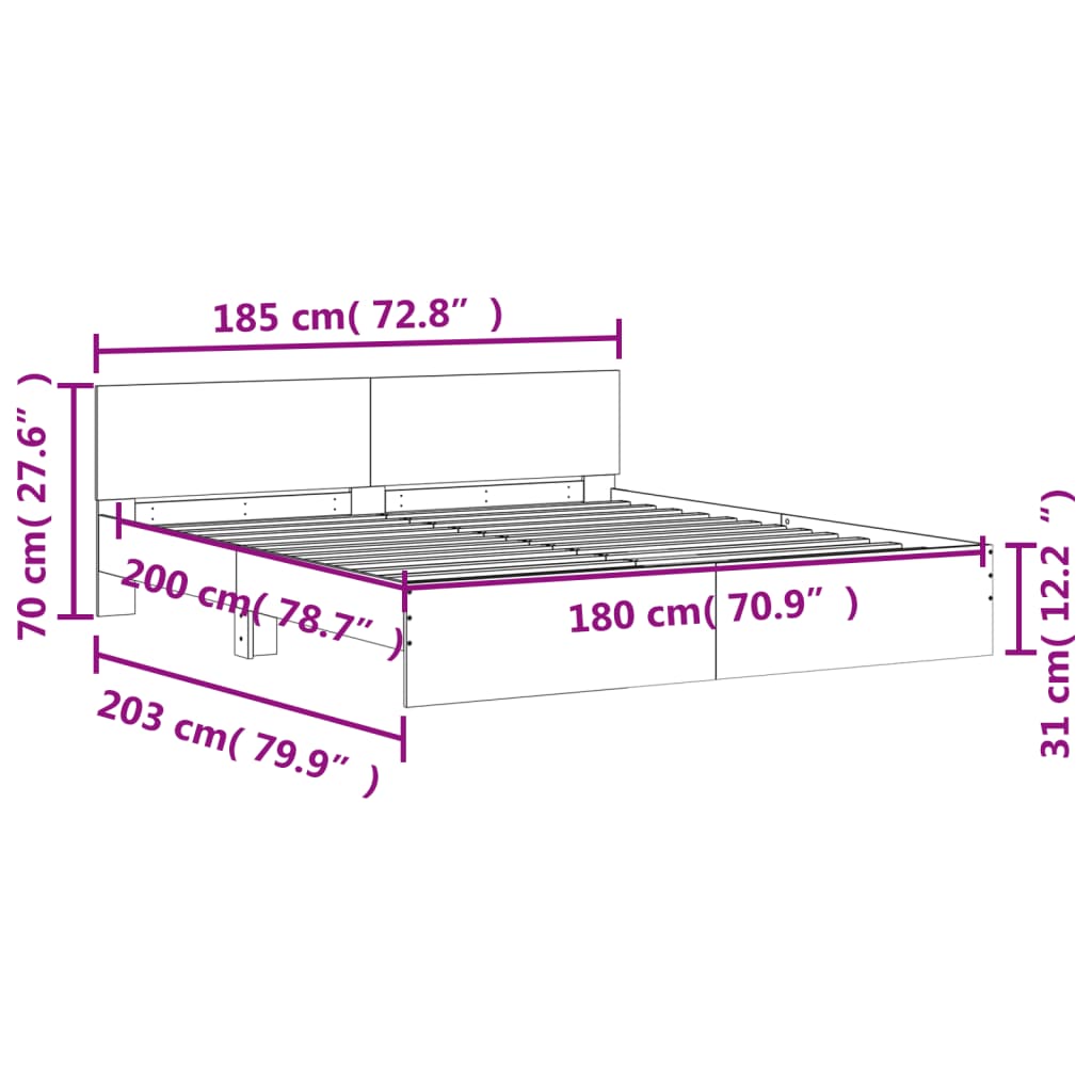 Bed Frame With Headboard Concrete Grey 180X200 Cm Super King Size