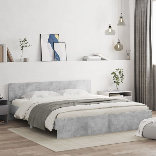 Bed Frame With Headboard Concrete Grey 180X200 Cm Super King Size