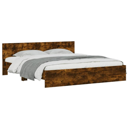 Bed Frame With Headboard Smoked Oak 180X200 Cm Super King Size