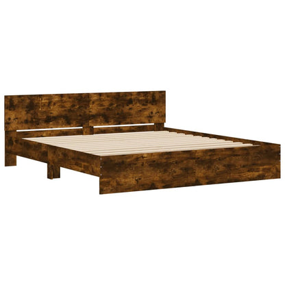 Bed Frame With Headboard Smoked Oak 180X200 Cm Super King Size