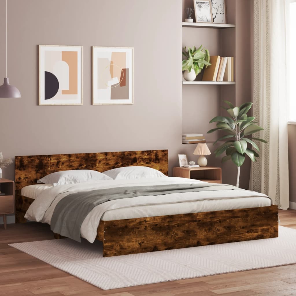 Bed Frame With Headboard Smoked Oak 180X200 Cm Super King Size