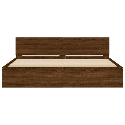 Bed Frame With Headboard Brown Oak 180X200 Cm Super King Size