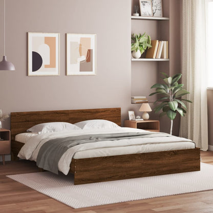 Bed Frame With Headboard Brown Oak 180X200 Cm Super King Size