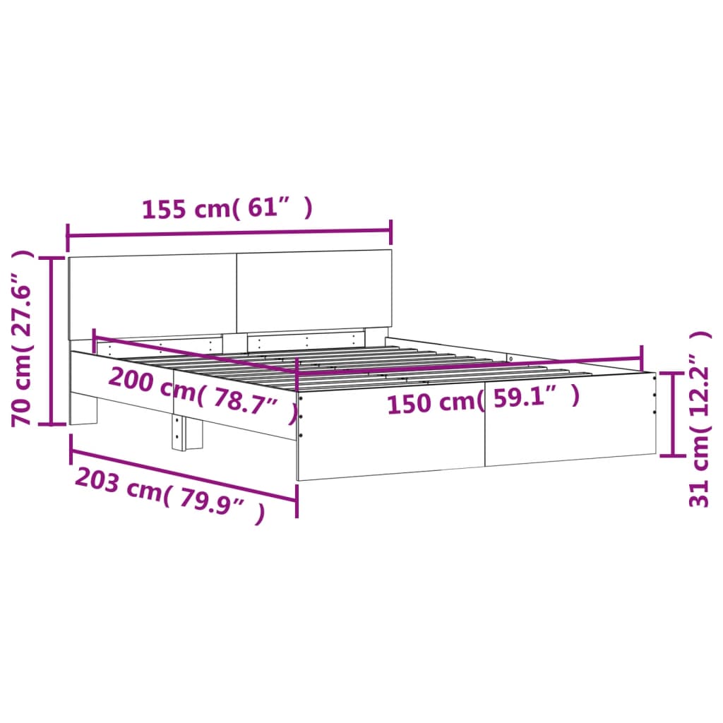 Bed Frame With Headboard White 150X200 Cm King Size