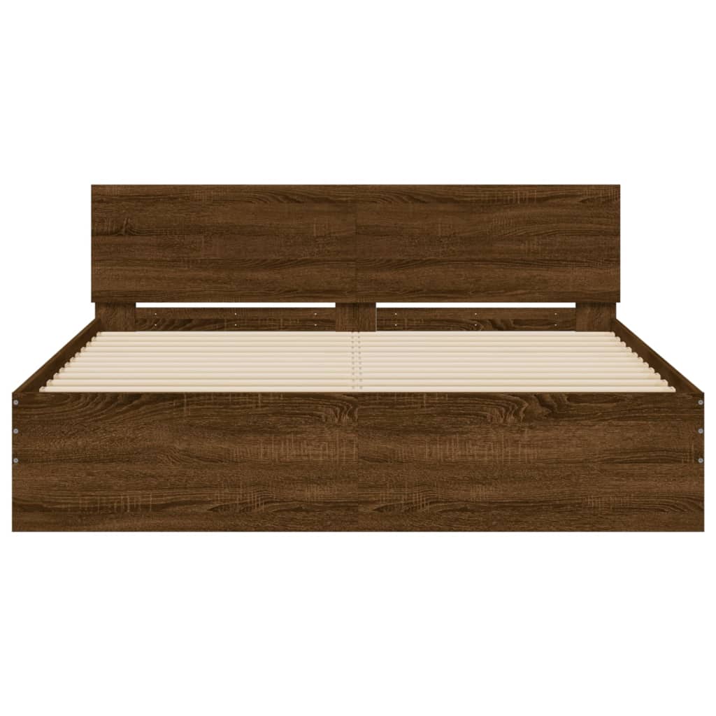 Bed Frame With Headboard Brown Oak 150X200 Cm King Size