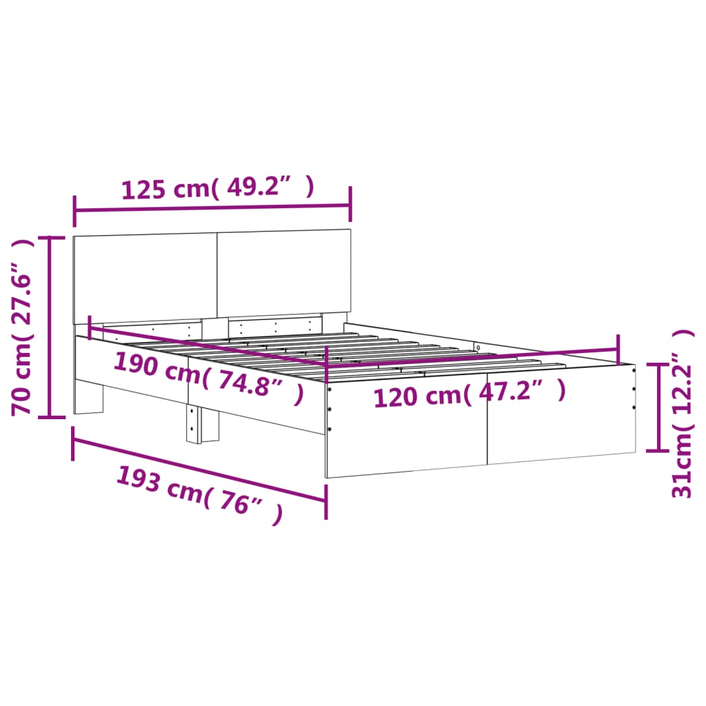 Bed Frame With Headboard Black 120X190 Cm Small Double