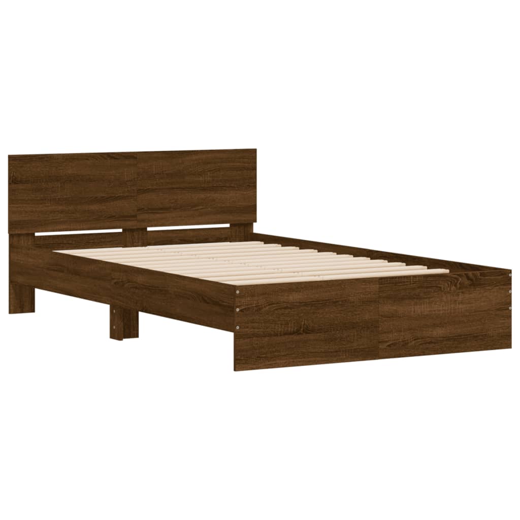 Bed Frame With Headboard Brown Oak 120X190 Cm Small Double