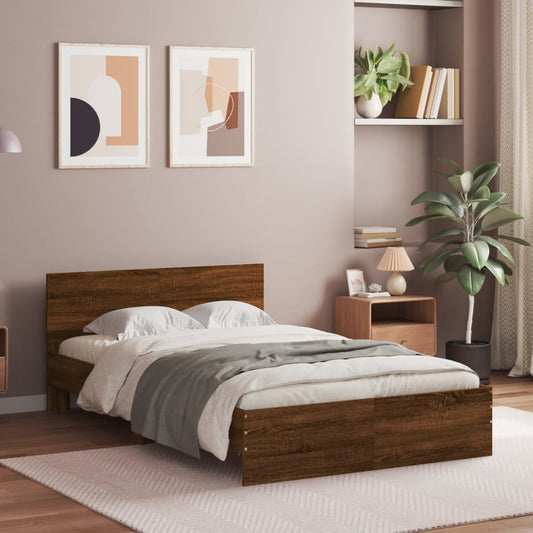 Bed Frame With Headboard Brown Oak 120X190 Cm Small Double