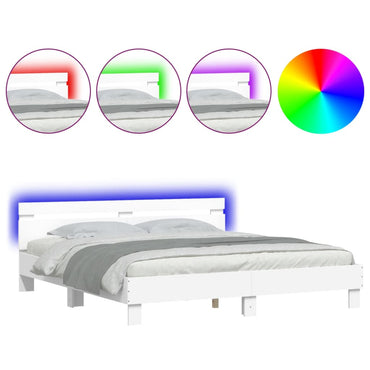 Bed Frame With Headboard And Led White 180X200 Cm Super King Size