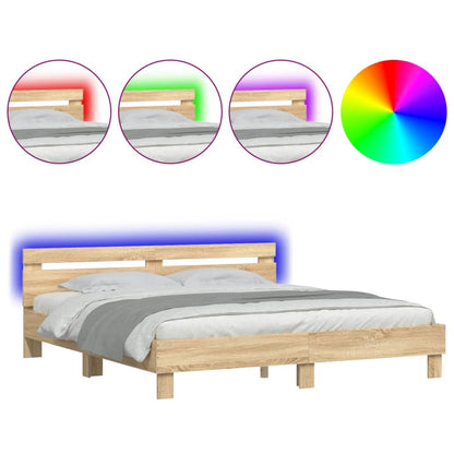 Bed Frame With Headboard And Led Sonoma Oak 180X200 Cm Super King Size