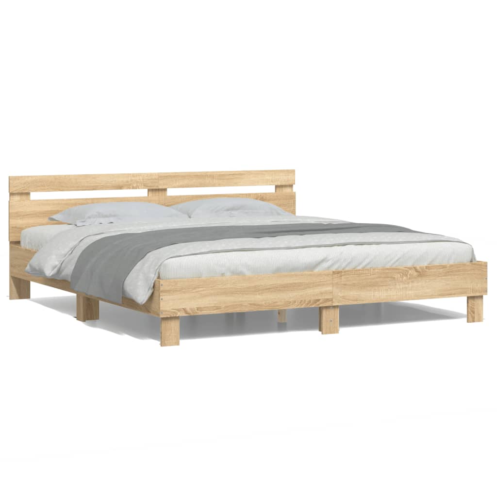 Bed Frame With Headboard And Led Sonoma Oak 180X200 Cm Super King Size