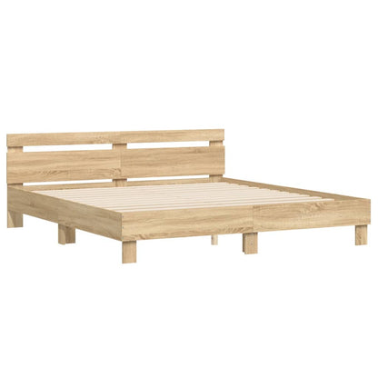 Bed Frame With Headboard And Led Sonoma Oak 180X200 Cm Super King Size