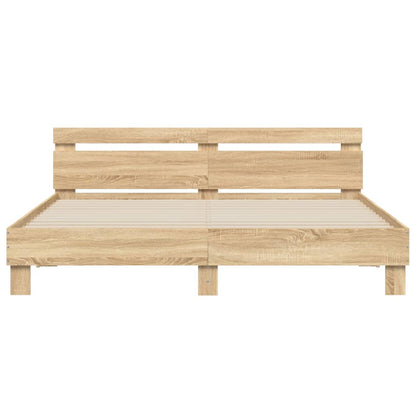 Bed Frame With Headboard And Led Sonoma Oak 180X200 Cm Super King Size