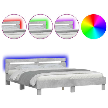 Bed Frame With Headboard And Led Concrete Grey 180X200 Cm Super King Size