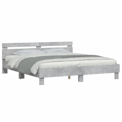 Bed Frame With Headboard And Led Concrete Grey 180X200 Cm Super King Size