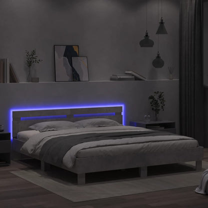 Bed Frame With Headboard And Led Concrete Grey 180X200 Cm Super King Size