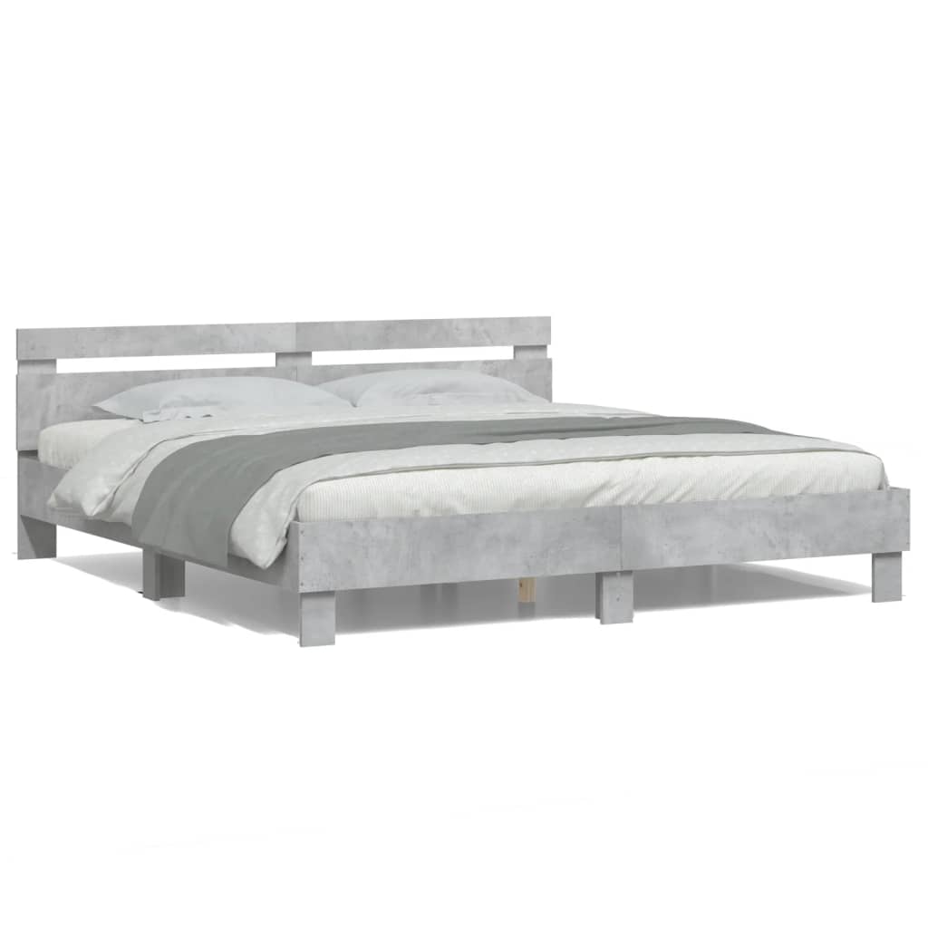 Bed Frame With Headboard And Led Concrete Grey 180X200 Cm Super King Size