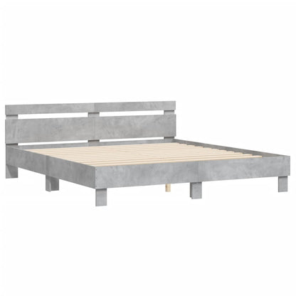 Bed Frame With Headboard And Led Concrete Grey 180X200 Cm Super King Size