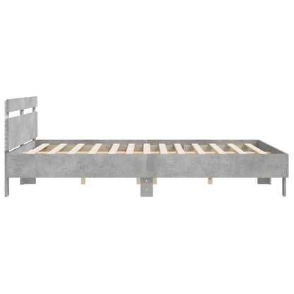 Bed Frame With Headboard And Led Concrete Grey 180X200 Cm Super King Size