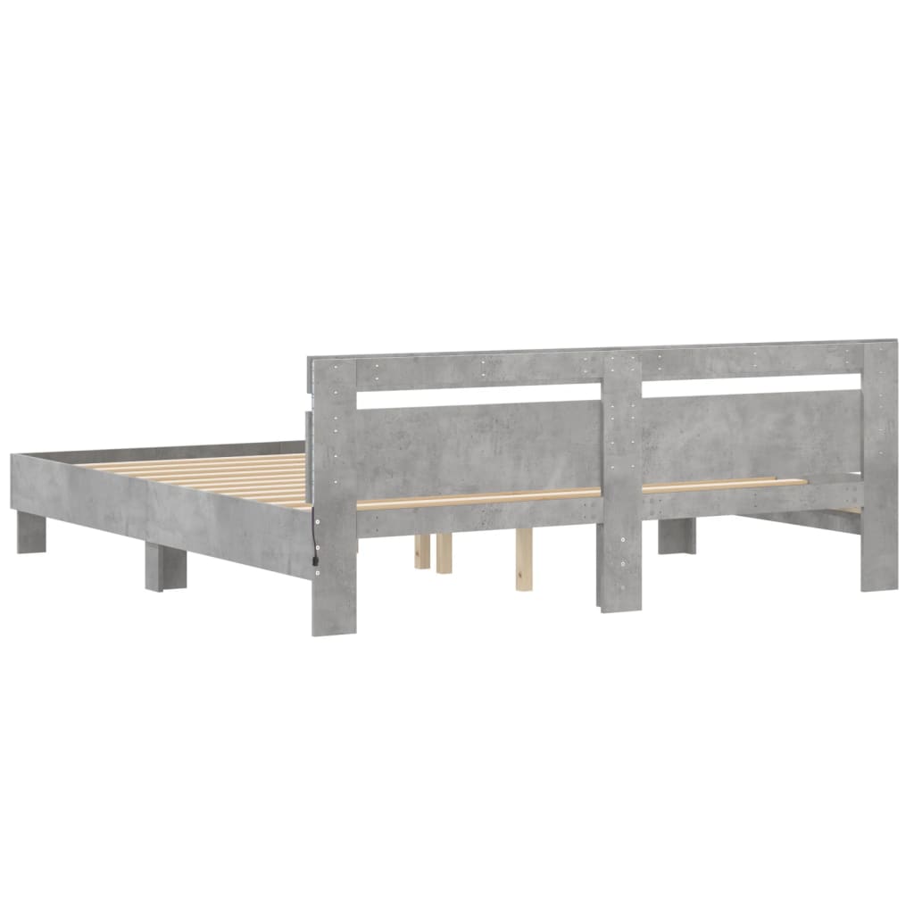 Bed Frame With Headboard And Led Concrete Grey 180X200 Cm Super King Size