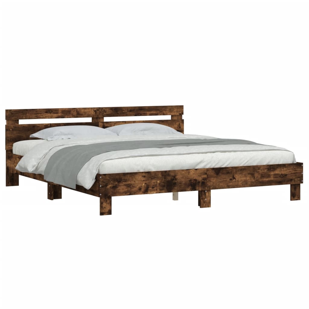 Bed Frame With Headboard And Led Smoked Oak 180X200 Cm Super King Size