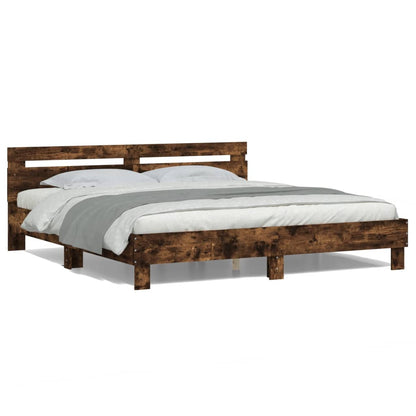 Bed Frame With Headboard And Led Smoked Oak 180X200 Cm Super King Size