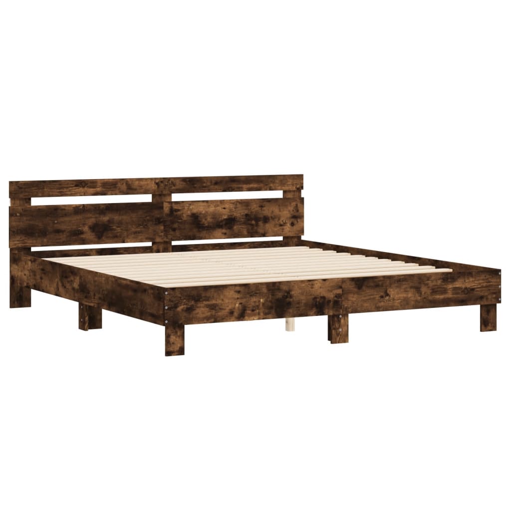 Bed Frame With Headboard And Led Smoked Oak 180X200 Cm Super King Size