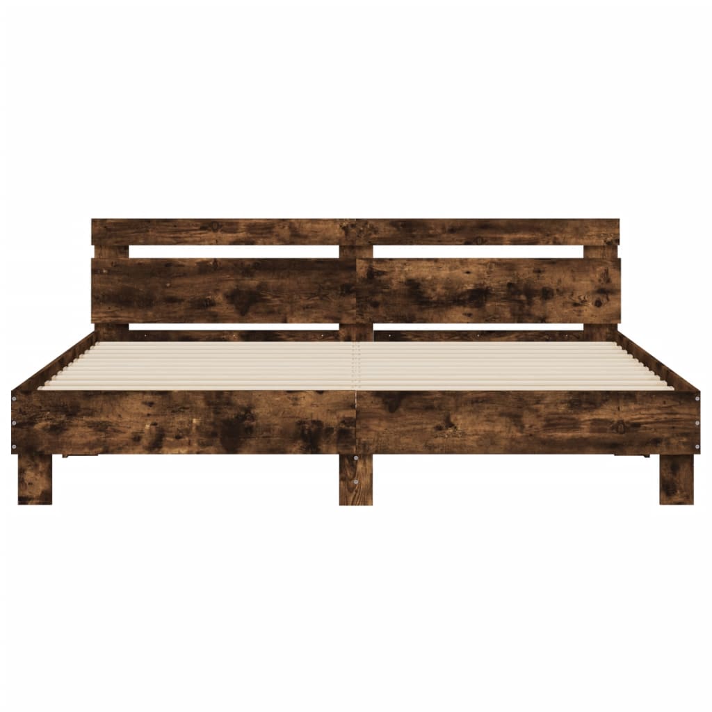 Bed Frame With Headboard And Led Smoked Oak 180X200 Cm Super King Size