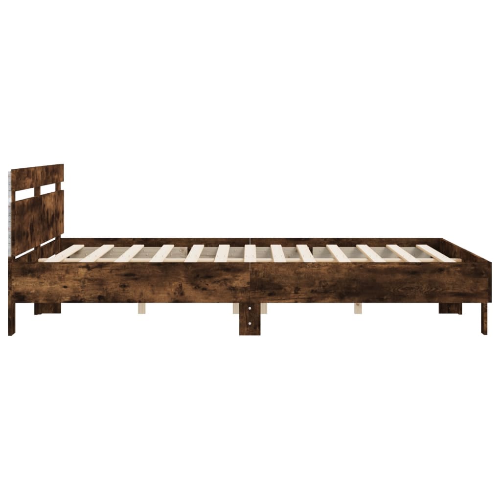 Bed Frame With Headboard And Led Smoked Oak 180X200 Cm Super King Size