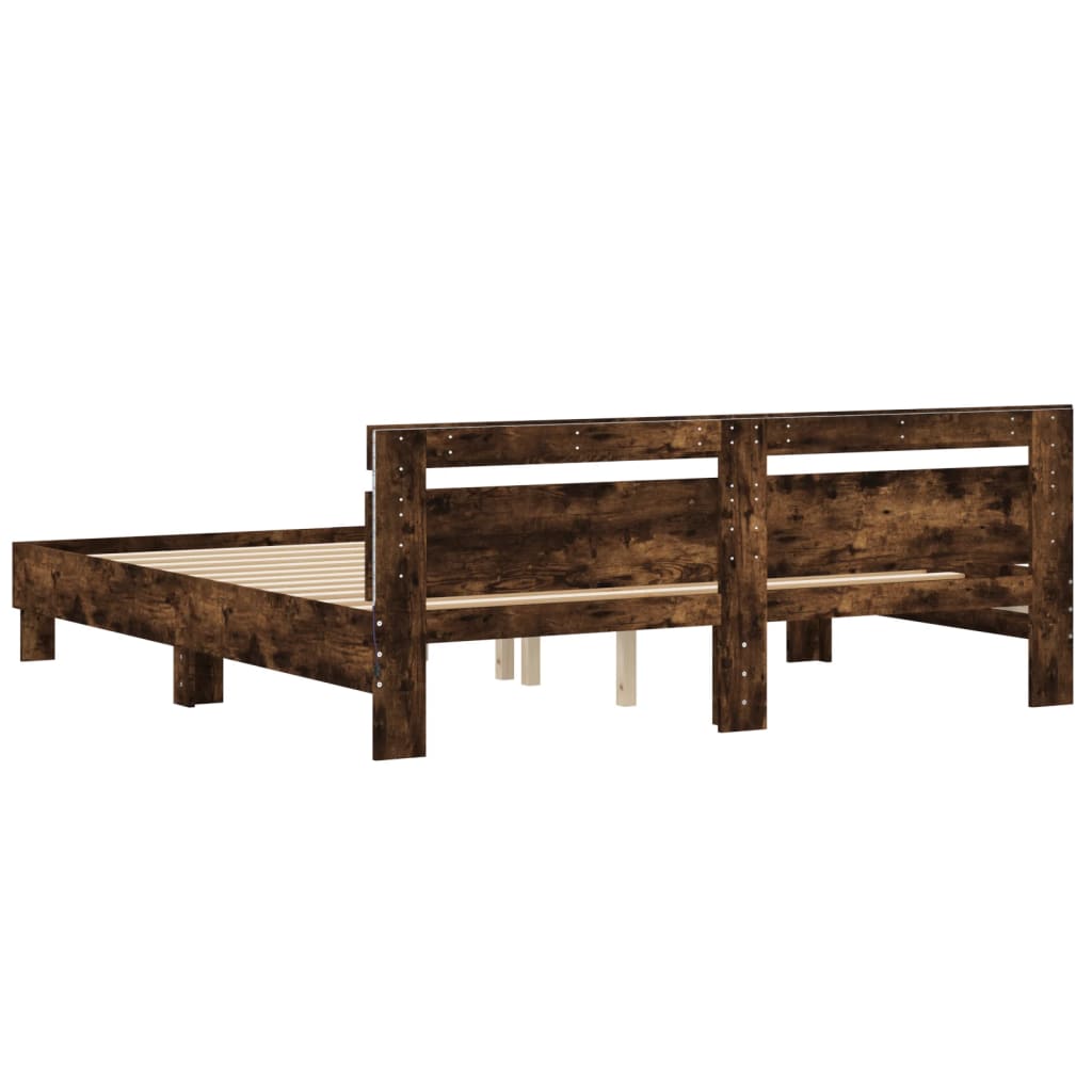 Bed Frame With Headboard And Led Smoked Oak 180X200 Cm Super King Size