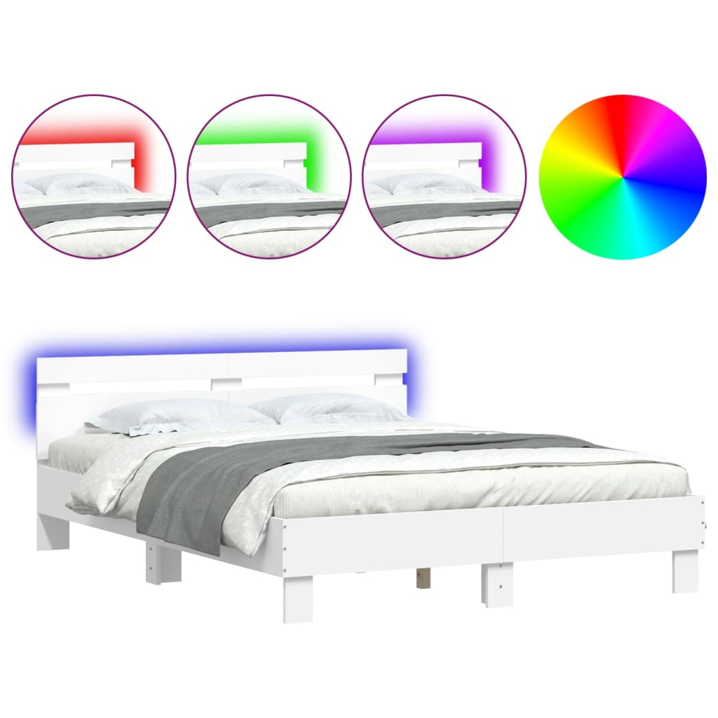 Bed Frame With Headboard And Led White 150X200 Cm King Size