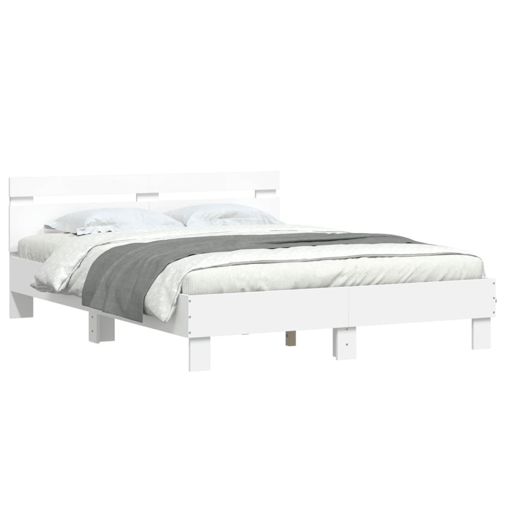 Bed Frame With Headboard And Led White 150X200 Cm King Size