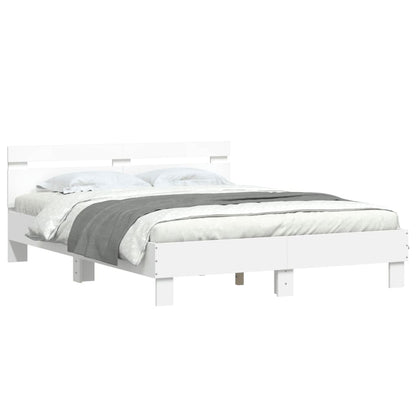 Bed Frame With Headboard And Led White 150X200 Cm King Size