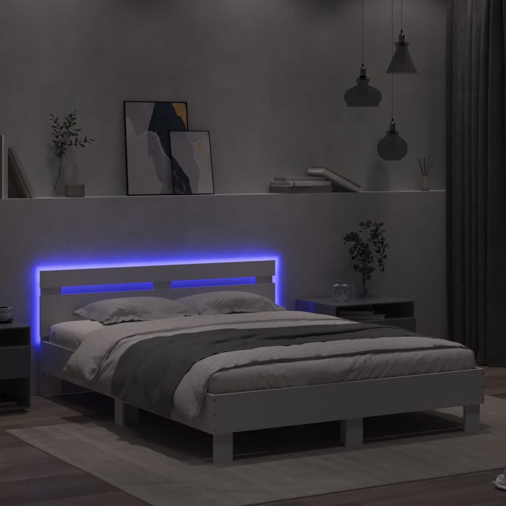 Bed Frame With Headboard And Led White 150X200 Cm King Size