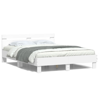 Bed Frame With Headboard And Led White 150X200 Cm King Size