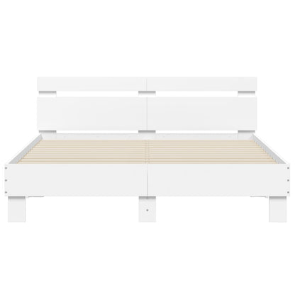 Bed Frame With Headboard And Led White 150X200 Cm King Size