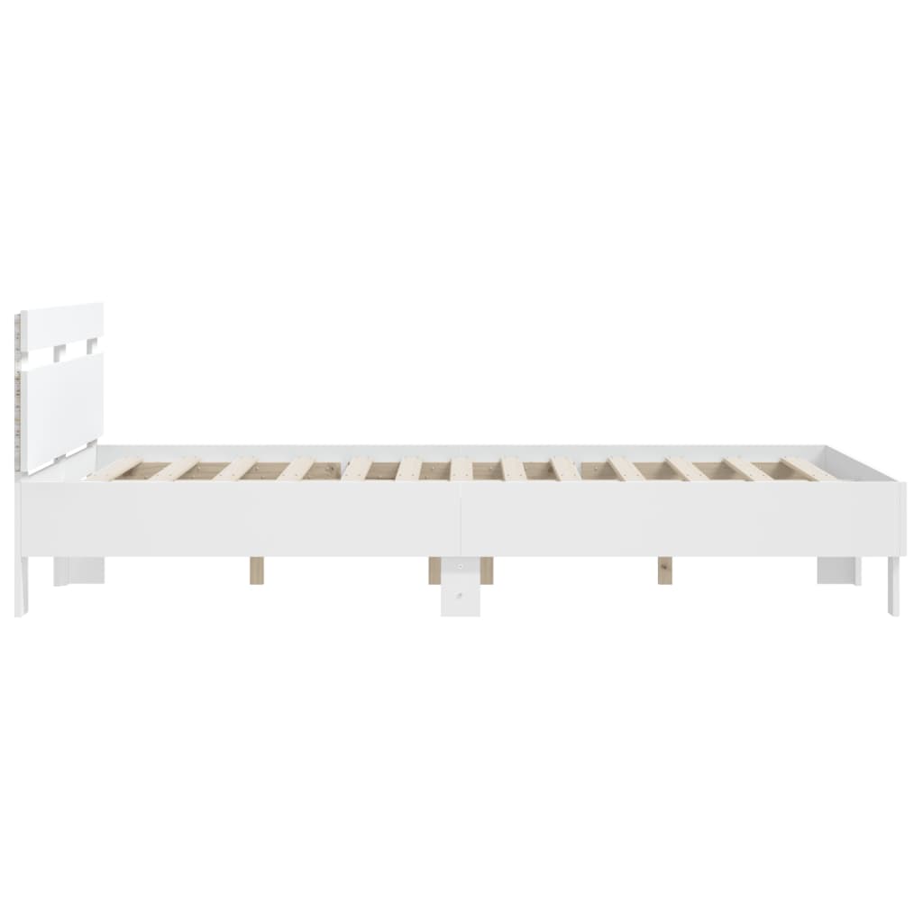 Bed Frame With Headboard And Led White 150X200 Cm King Size