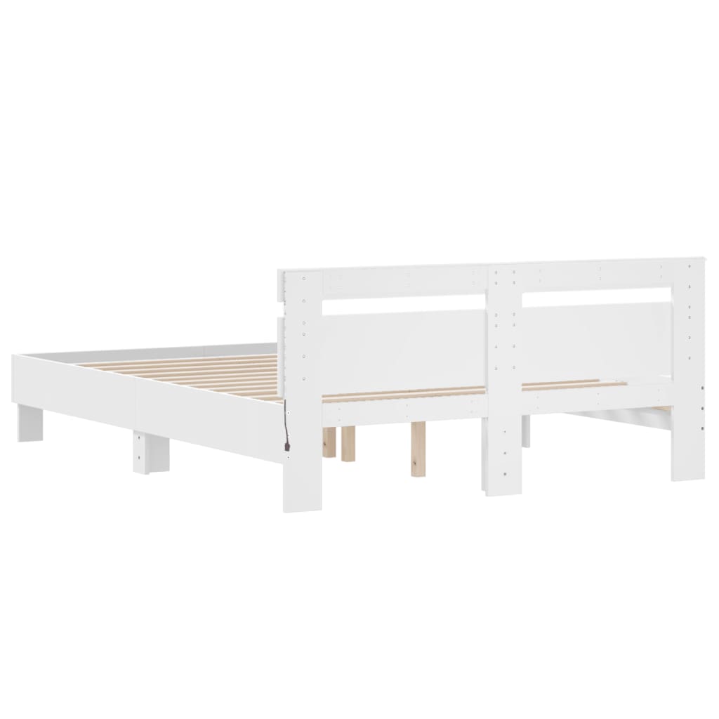 Bed Frame With Headboard And Led White 150X200 Cm King Size