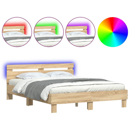 Bed Frame With Headboard And Led Sonoma Oak 150X200 Cm King Size