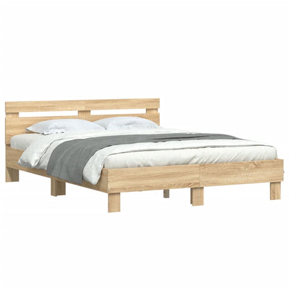 Bed Frame With Headboard And Led Sonoma Oak 150X200 Cm King Size