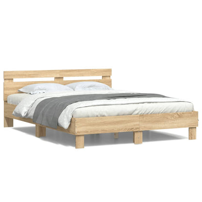 Bed Frame With Headboard And Led Sonoma Oak 150X200 Cm King Size