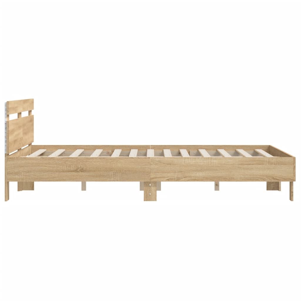 Bed Frame With Headboard And Led Sonoma Oak 150X200 Cm King Size