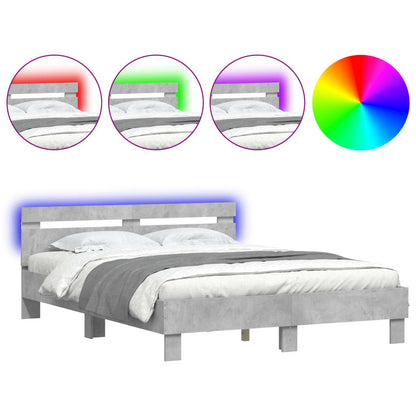 Bed Frame With Headboard And Led Concrete Grey 150X200 Cm King Size