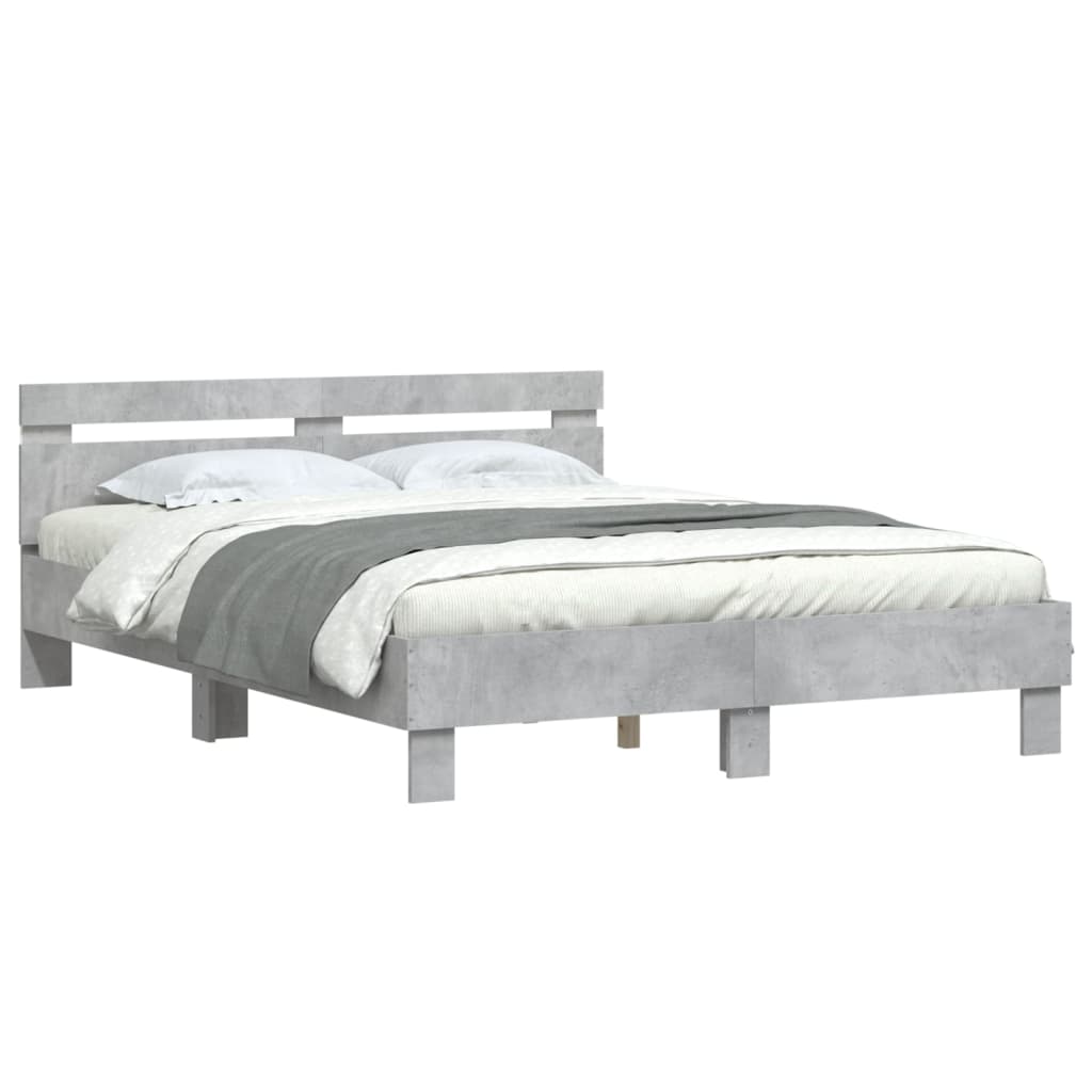 Bed Frame With Headboard And Led Concrete Grey 150X200 Cm King Size