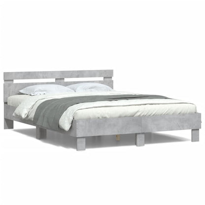 Bed Frame With Headboard And Led Concrete Grey 150X200 Cm King Size