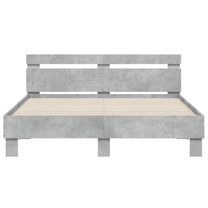 Bed Frame With Headboard And Led Concrete Grey 150X200 Cm King Size