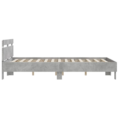 Bed Frame With Headboard And Led Concrete Grey 150X200 Cm King Size