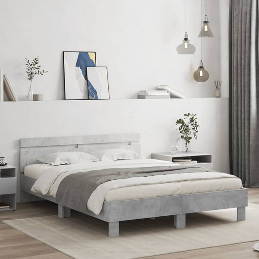 Bed Frame With Headboard And Led Concrete Grey 150X200 Cm King Size