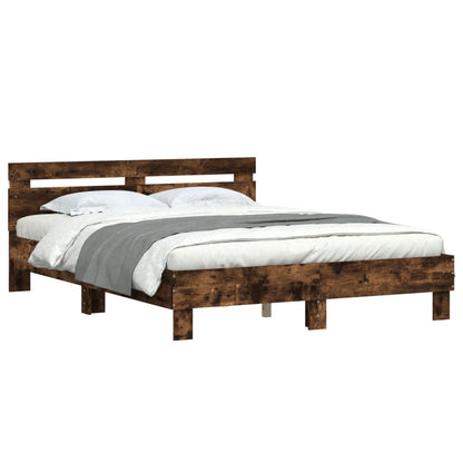 Bed Frame With Headboard And Led Smoked Oak 150X200 Cm King Size