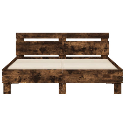 Bed Frame With Headboard And Led Smoked Oak 150X200 Cm King Size